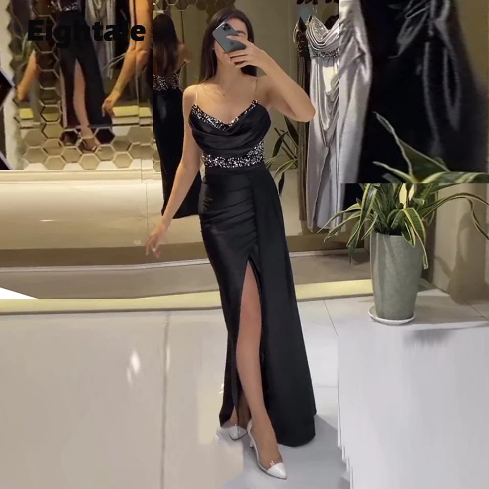 Eightale Formal Evening Dress for Wedding Party Shiny V-Neck Customized Sequin Black Gray Mermaid Prom Gown robe de soirée femme