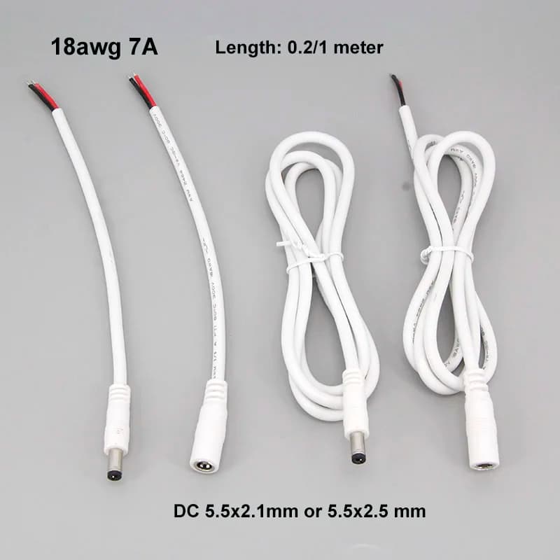 18awg 7A DC Male Cable DC Female connector Power Supply extension Cord 5.5mmx2.1mm 5525 Copper 0.2m/1m Wire W28