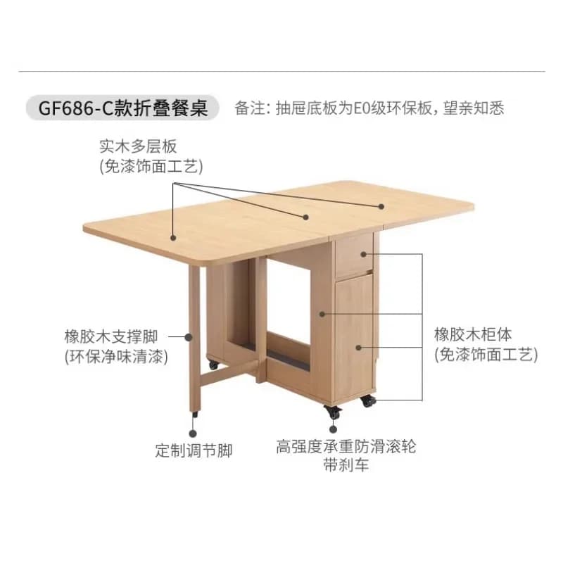 Small household folding dining table space-saving table simple modern 6-person movable solid wood folding table