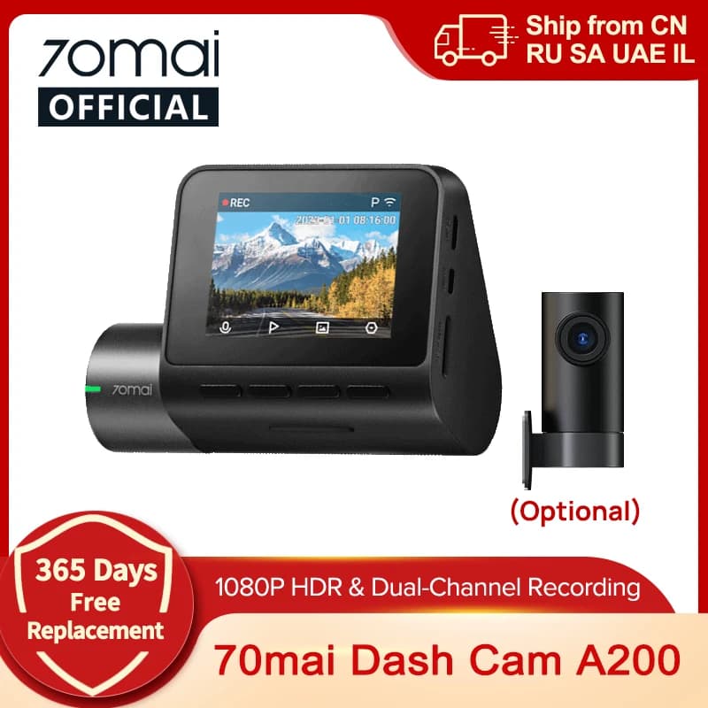 Global 70mai Dash Cam A200 Dual-channel Record 1080P HDR 2'' IPS Screen 24H Parking Monitor 70mai Car DVR A200 WIFI APP 130° FOV
