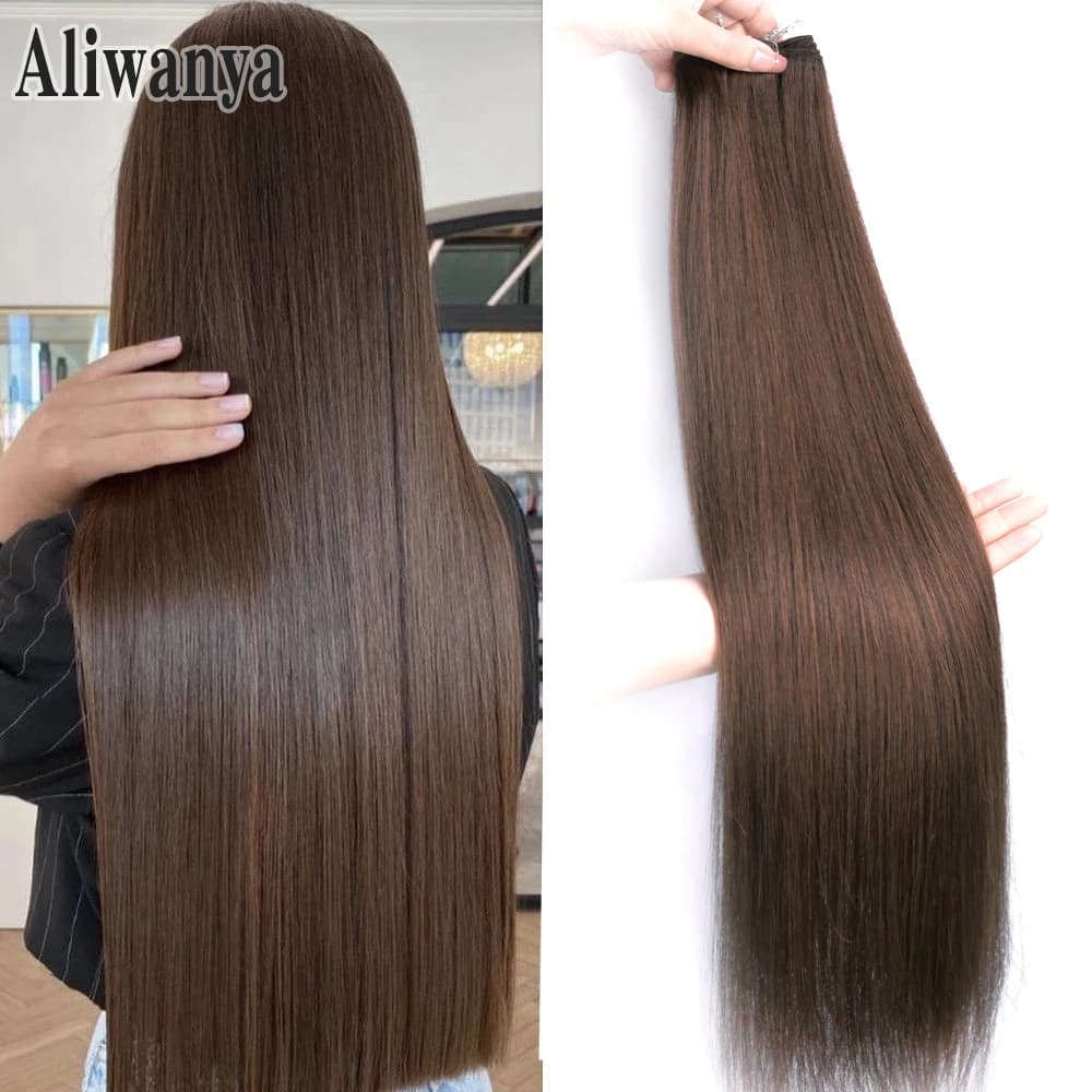 Bone Straight Hair Extensions Synthetic Smooth Ombre Hair Weaving 26Inchch Brown Synthetic Straight Hair Bundles Full To End