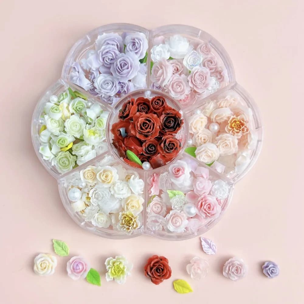Pink Rose Flower Rose Nail Decorations Mixed Pearl Beads Nail Supplies Rose Nail Accessories Resin DIY Nail Charms