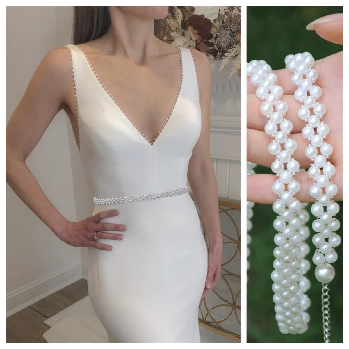 S398 Chain Belt for Woman Beaded Belts for Dresses Pearl Belts for Ladies Girls Sash Plain Bridal Belt Bride's Accessories
