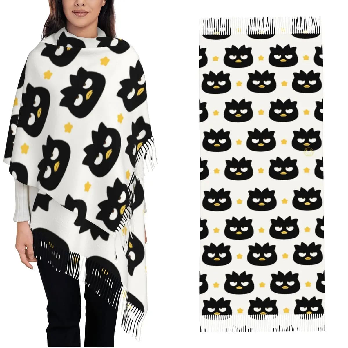 Women's Scarf with Tassel Sanrio Badtz Maru Long Winter Fall Shawl Wrap Gifts Pashmina Scarves
