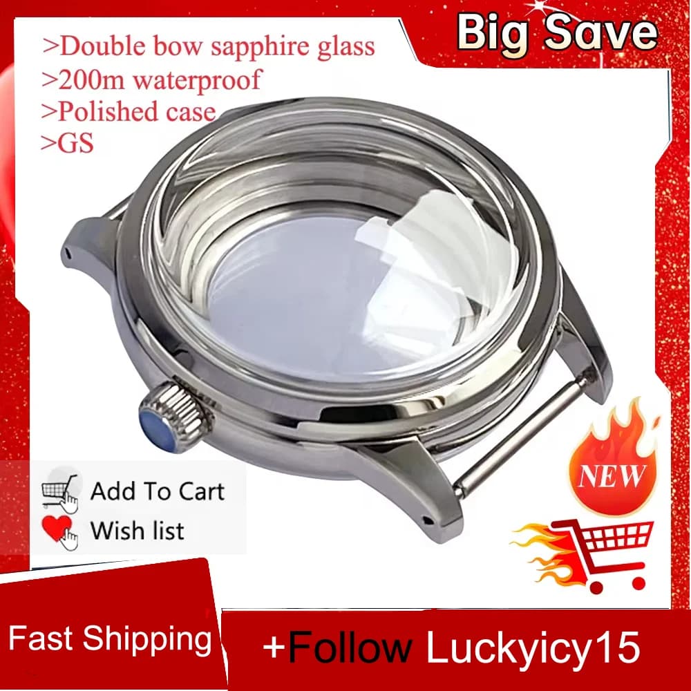 Hot 200M Waterproof 40MM Polished Watch Case Screw Crown Fit For SKX NH35A NH36A NH34A ETA2824 PT Double Dome Sapphire Glass