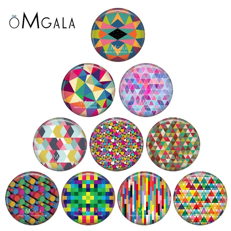 Art Colorful Geometric Patterns 10mm/12mm/14mm/18mm/20mm/25mm/30mm Round photo glass cabochon demo flat back Making findings