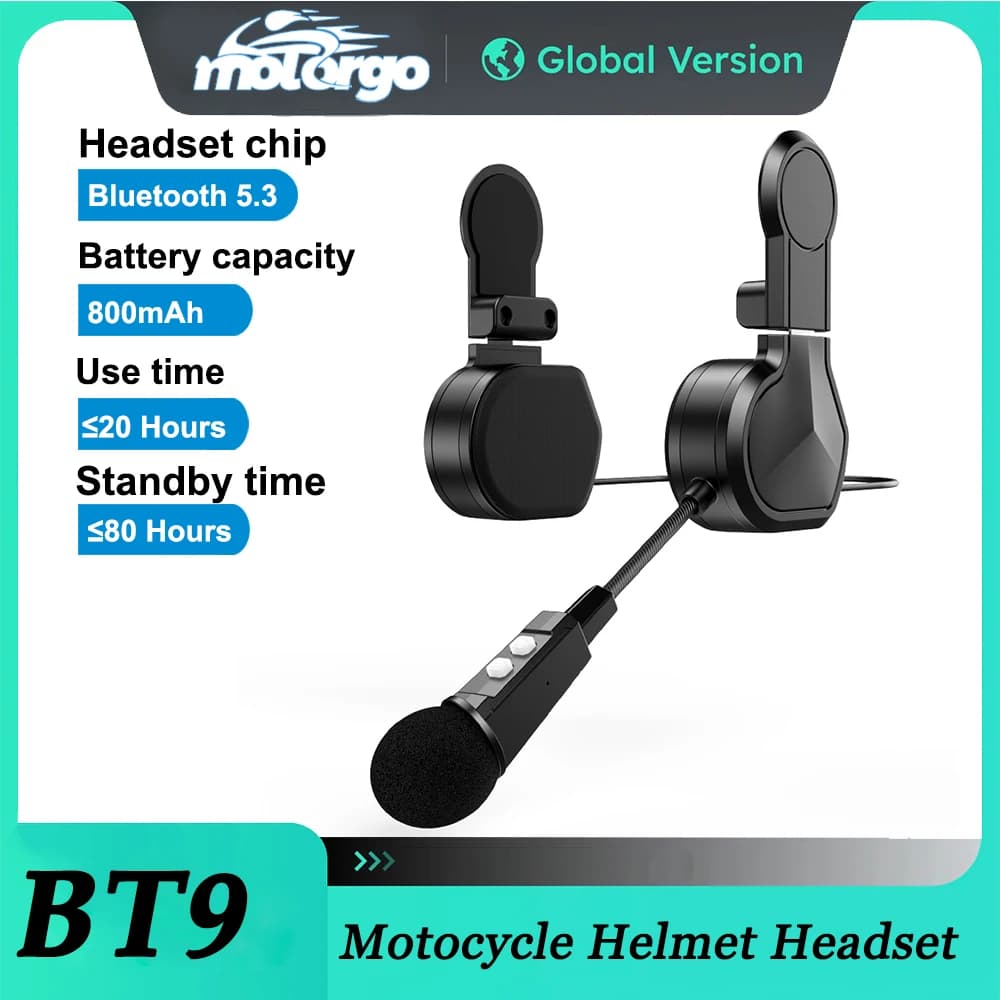 Motorcycle Bluetooth Headset with Clip Holder, Wireless Stereo Moto Helmet, Music Player, Handsfree Earphone