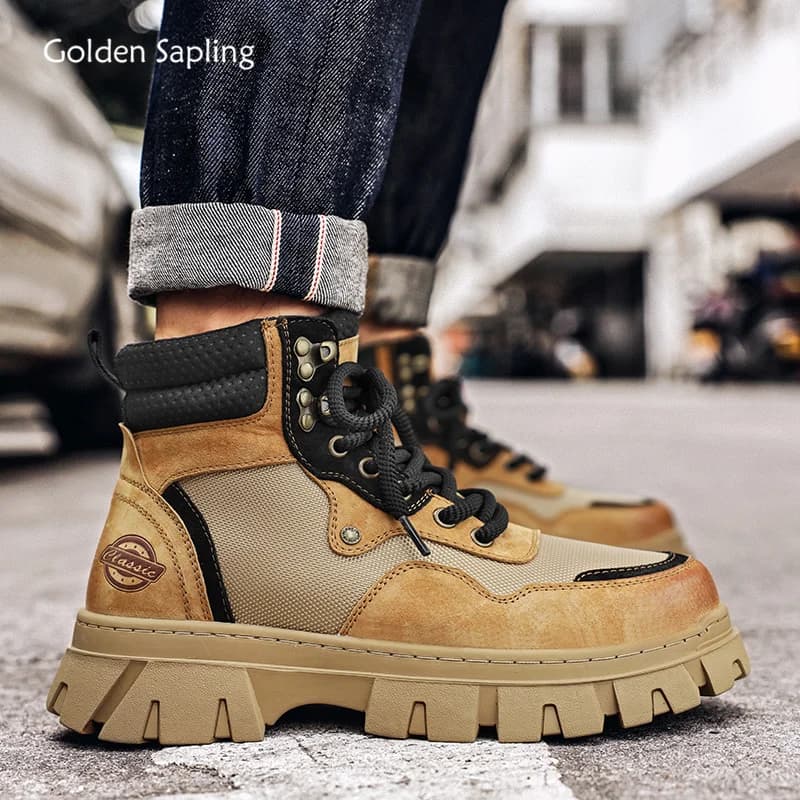 Golden Sapling Men's Boots Retro Work Shoes Comfortable Outdoor Boots Men Casual Trekking Footwear Leisure Mountain Winter Shoe