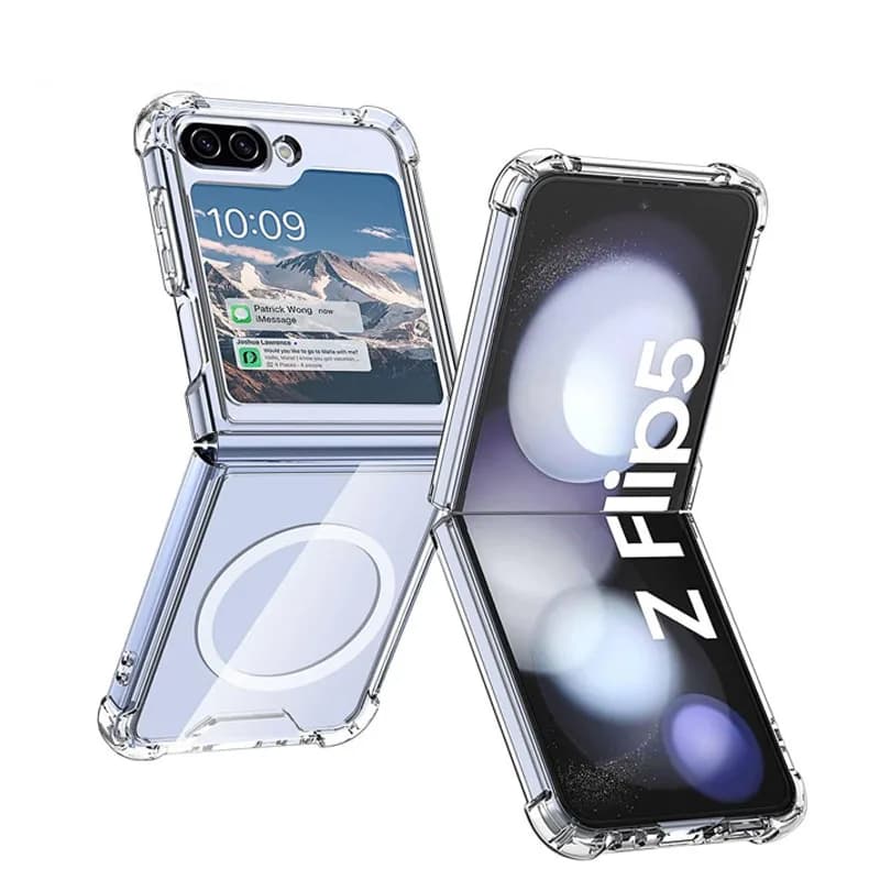 Luxury Transparent Magnetic For Magsafe Case for Samsung Galaxy Z Flip 7 6 5 ZFlip 4 3 Case Clear Air Cushion  Shockproof Cover