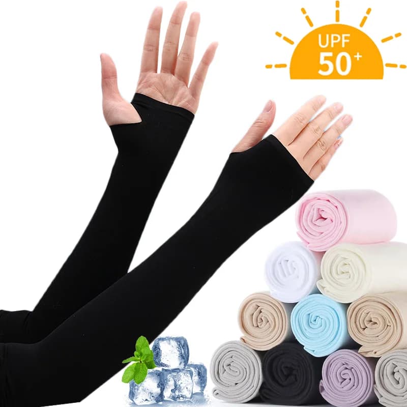 Children Summer Cool Sunscreen Sleeve Solid Color Anti-ultraviolet Outdoors Cycling Running Arm Warmer Ice Silk Elastic Sleeves