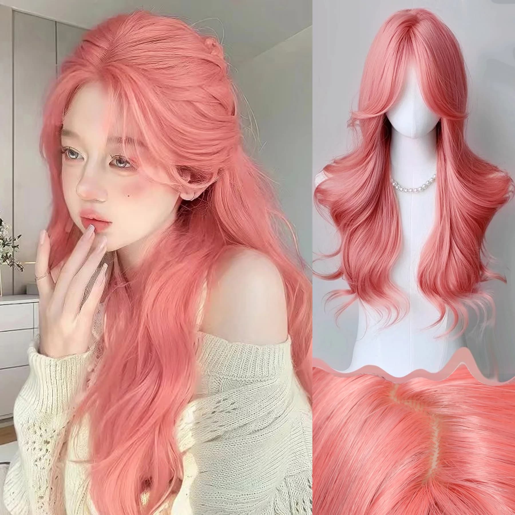 XIYUE orange pink wig Long Wavy Synthetic Wigs Middle Part Natural Wave Wig Heat Resistant Cosplay Party Daily Hair Wig for
