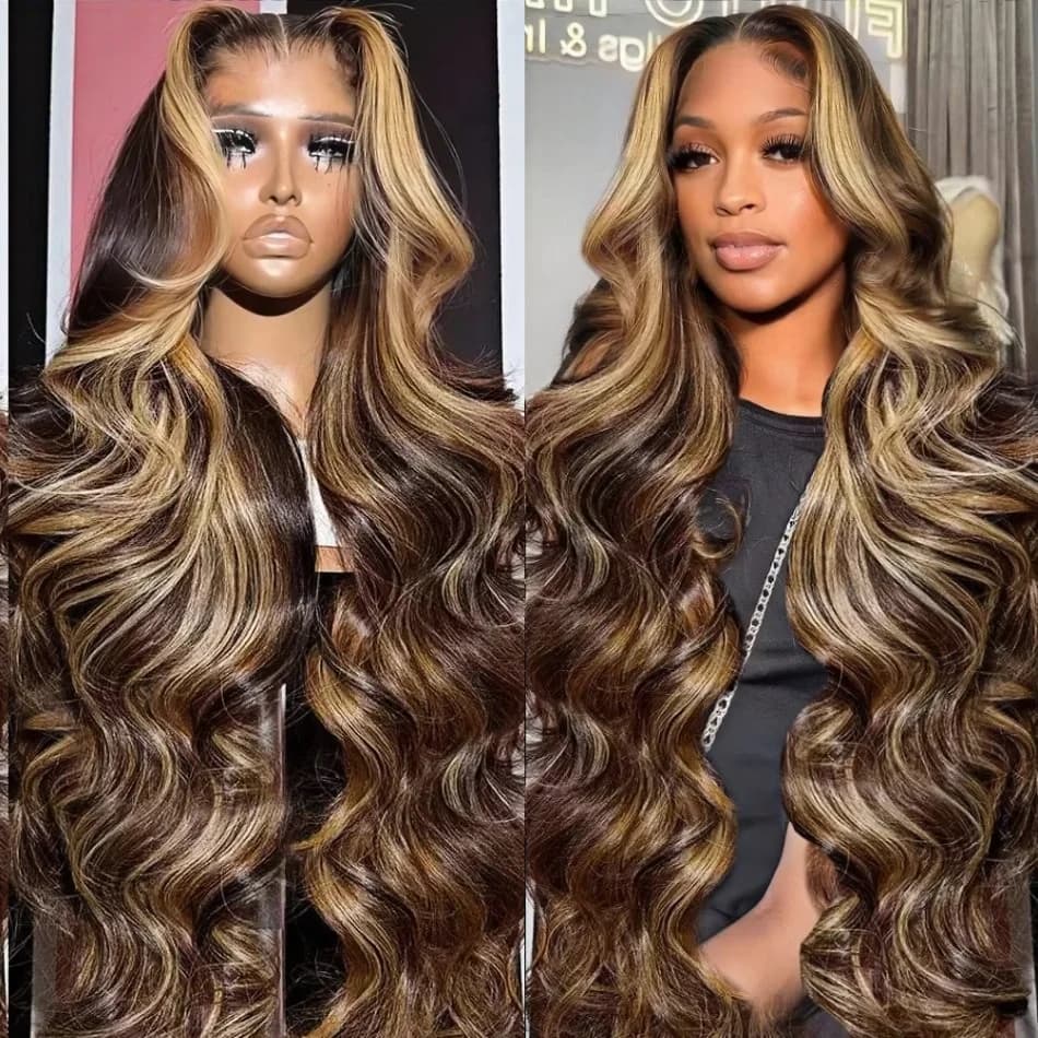 30 Inch Colored Highlight Human Hair Wigs Brazilian Body Wave Lace Front Wigs For Women 13x4 13x6 Hd Transparent Loose Wave Wig