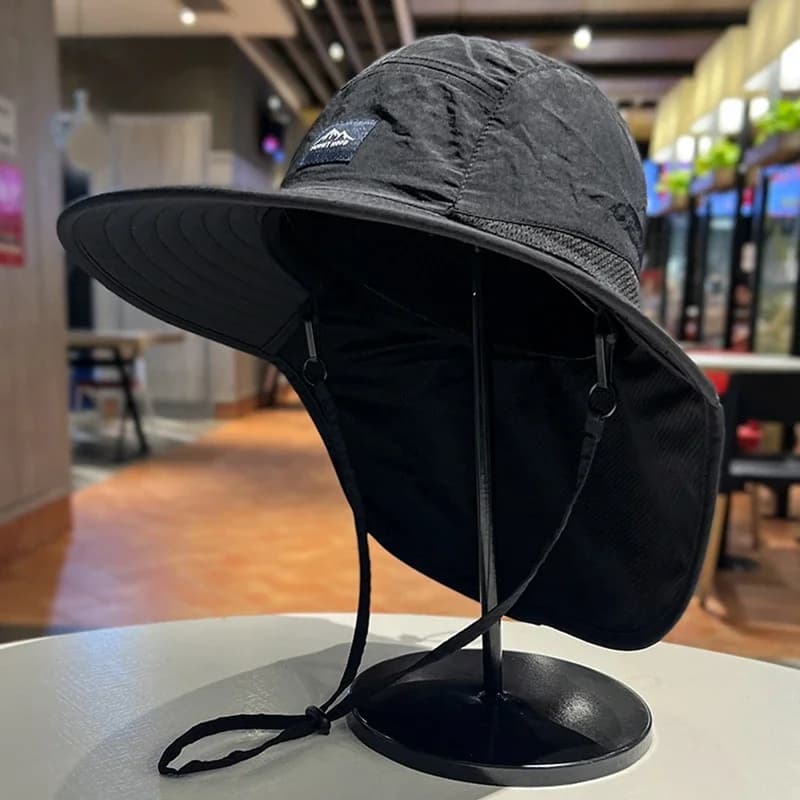 Unisex Summer Wide Brim Waterproof and Quick-drying Panama Caps Outdoor Visor Bucket Hats Mesh Breathable Sun Hat with Neck Flap