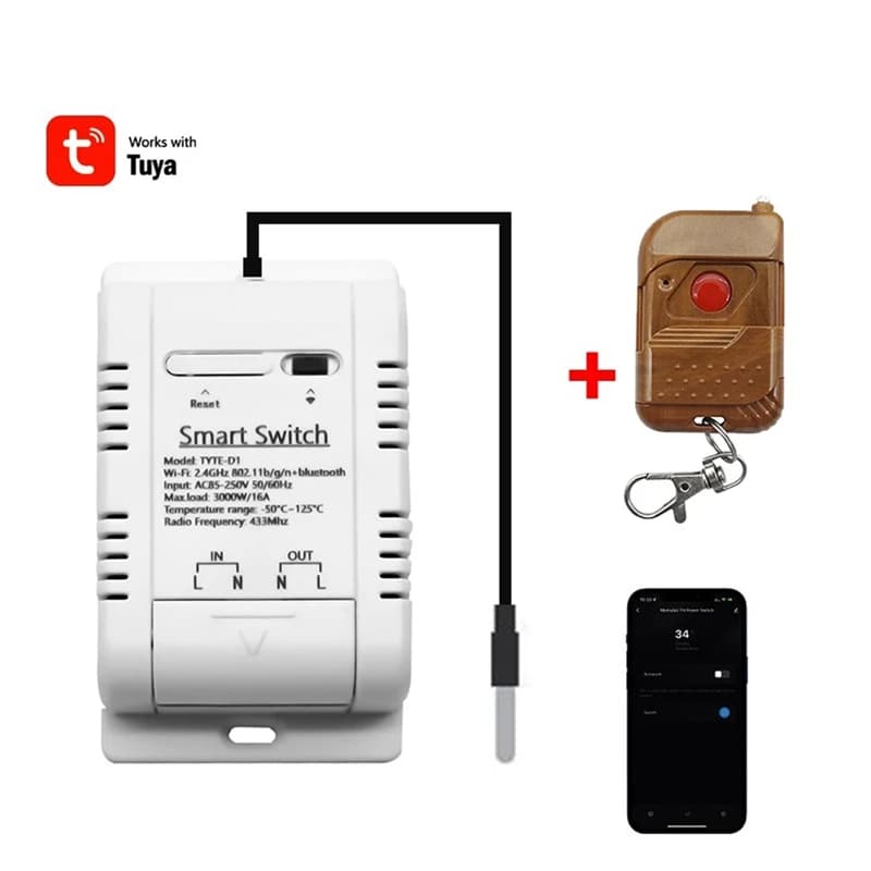 Tuya Wifi Smart Temperature Switch+RF Remote Energy Consumption Monitoring Thermostat 16A 3000W Plastic For Google Home Alexa