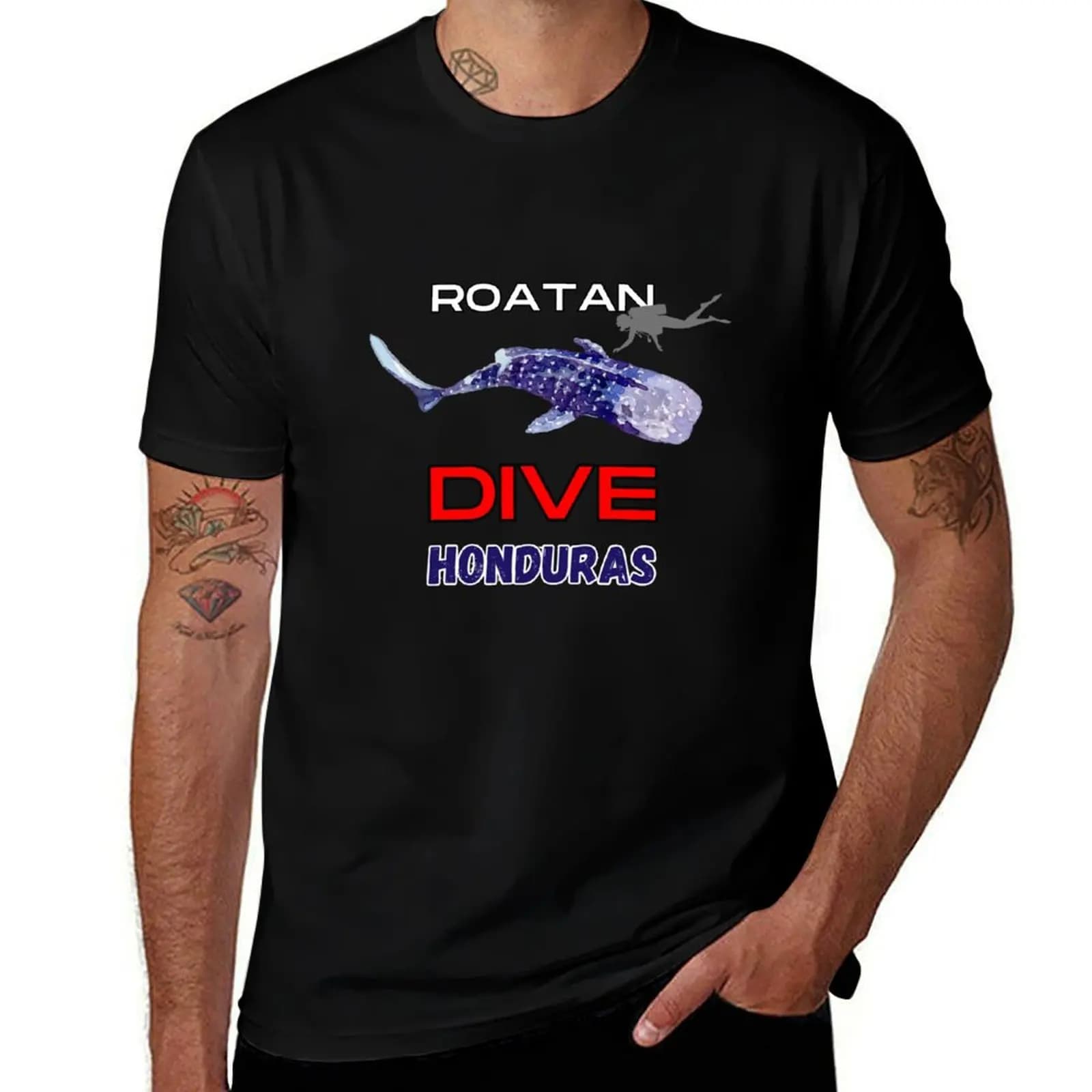 Roatan Honduras Dive - Scuba Diving with Whale Shark T-Shirt kawaii clothes anime tshirt mens graphic t-shirts big and tall