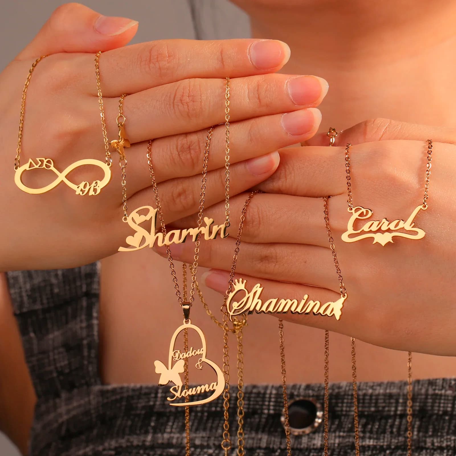 Custom Name Necklace Personalised Arabic Heart Butterfly Infinity Love Pendant Necklaces for Women Stainless Steel Jewelry Gift