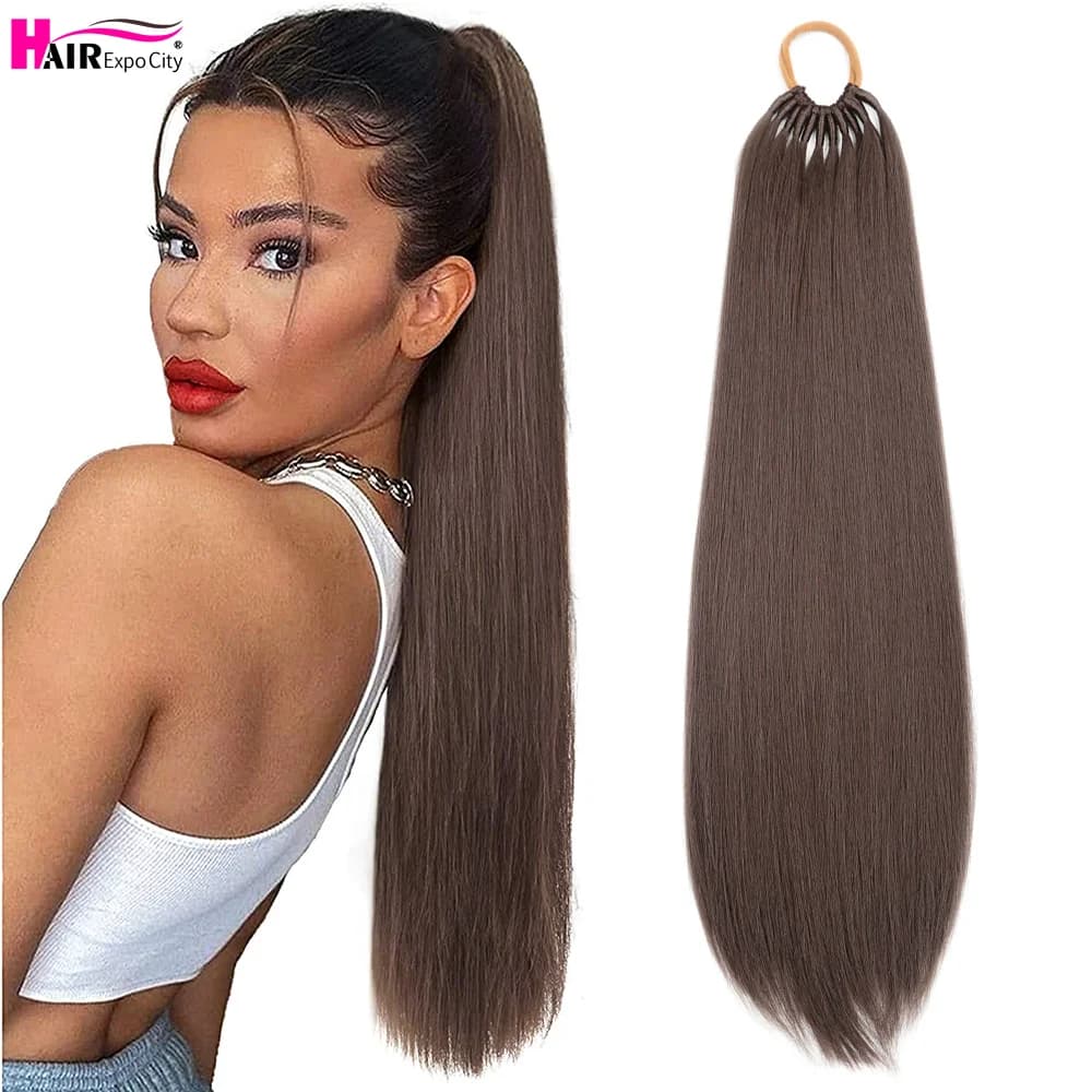 Straight Ponytail With Elastic Band 24"32" Synthetic Hair Ponytail Extensions 12Strands Women's Hairpieces False Tail For Women