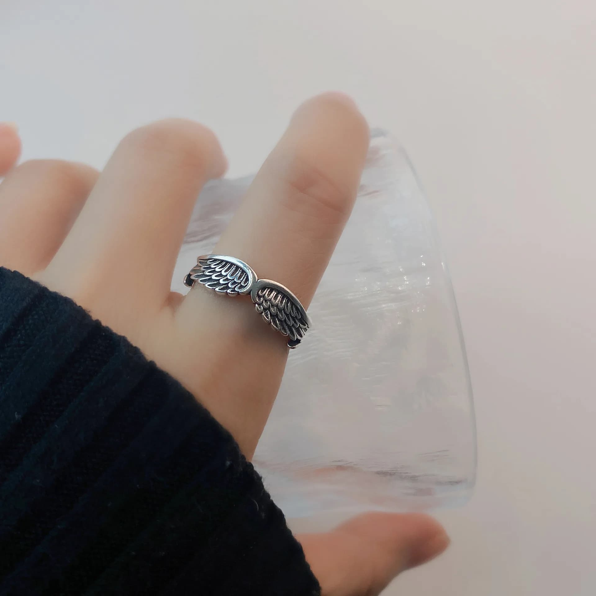 Retro Angel Demon Wing Couples Rings Antique Jewelry Popular Fashion Sense Open Adjustable Finger Ring Punk Hip Hop Gift