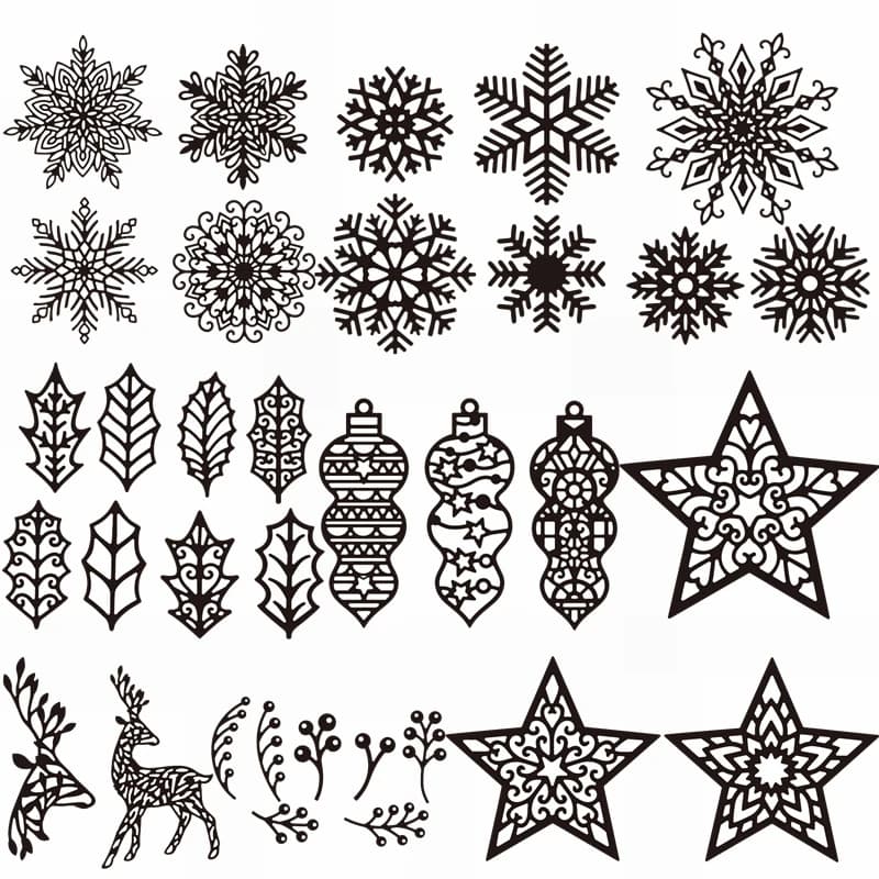 2022 New Different Snowflake Metal Cutting Dies Swirl Stars Foliage Sprig Christmas Ornament Dies Reindeer Die Cut for DIY Craft
