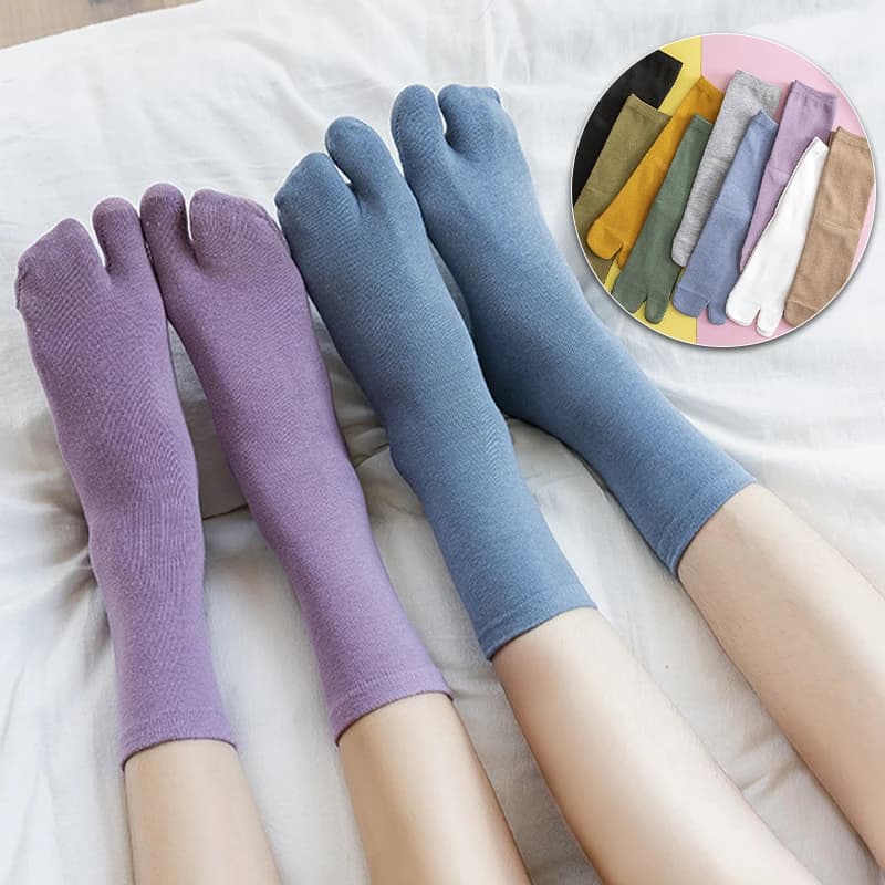 Women Two Toe Split Socks Fashion Japanese Style Ultra-Soft Breathable Two Finger Socks Solid Color Cotton Colorful Casual Sox