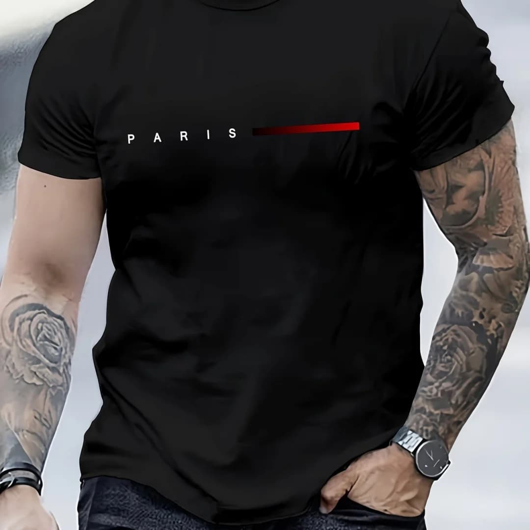 Summer Oversized T Shirt Man Loose Paris Creative Male T-Shirt Letter Print Casual Slim Round Neck Short Sleeved T-Shirt Top