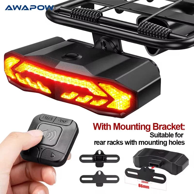Awapow Bicycle Alarm Anti Theft Bike Taillight Alarm LED Waterproof Tail Light With Mounting Bracket 5In1 Intelligent Bike Lamp