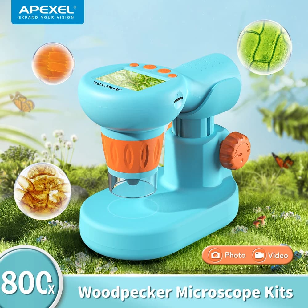 APEXEL 800X Children Digital Microscope With LCD Screen Zoom Microscopes for PCB Video Kids Gift Home School Educational Biology