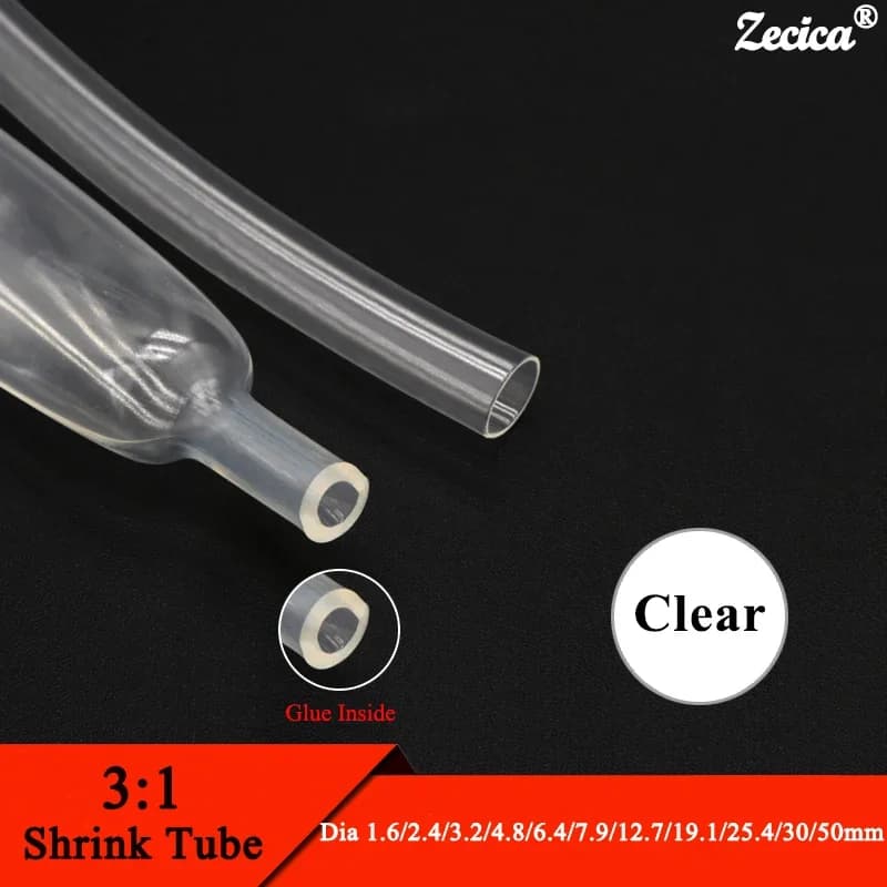 1~20m 3:1 Heat Shrink Tube With Glue Clear Diameter 1.6 ~ 50mm Dual Wall Polyolefin Insulated Adhesive Lined Shrink Wrap Sleeve