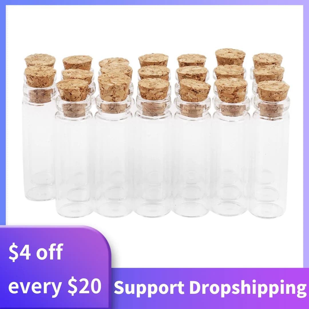 100Pcs 11X32mm Tiny Mini Empty Clear Cork Glass Bottles Vials 2Ml