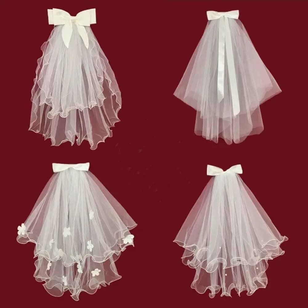 New Two Layer Bridal Veil Lace Edge Short Simple Women's Tulle White Wedding Veil