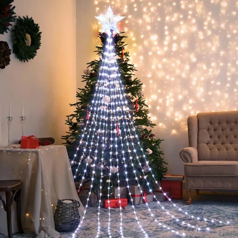 LED Star Waterfall Lights Christmas Decorations String Lights Christmas Tree Ornaments for Home 2025 Navidad Natal New Year 2026