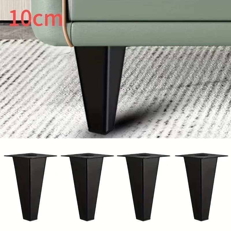 4pcs 10/15cm Black Furniture Legs - Brushed Matte Finish Square Design Heavy-Duty Support Legs for Sofa TV Cabinet Coffee Table
