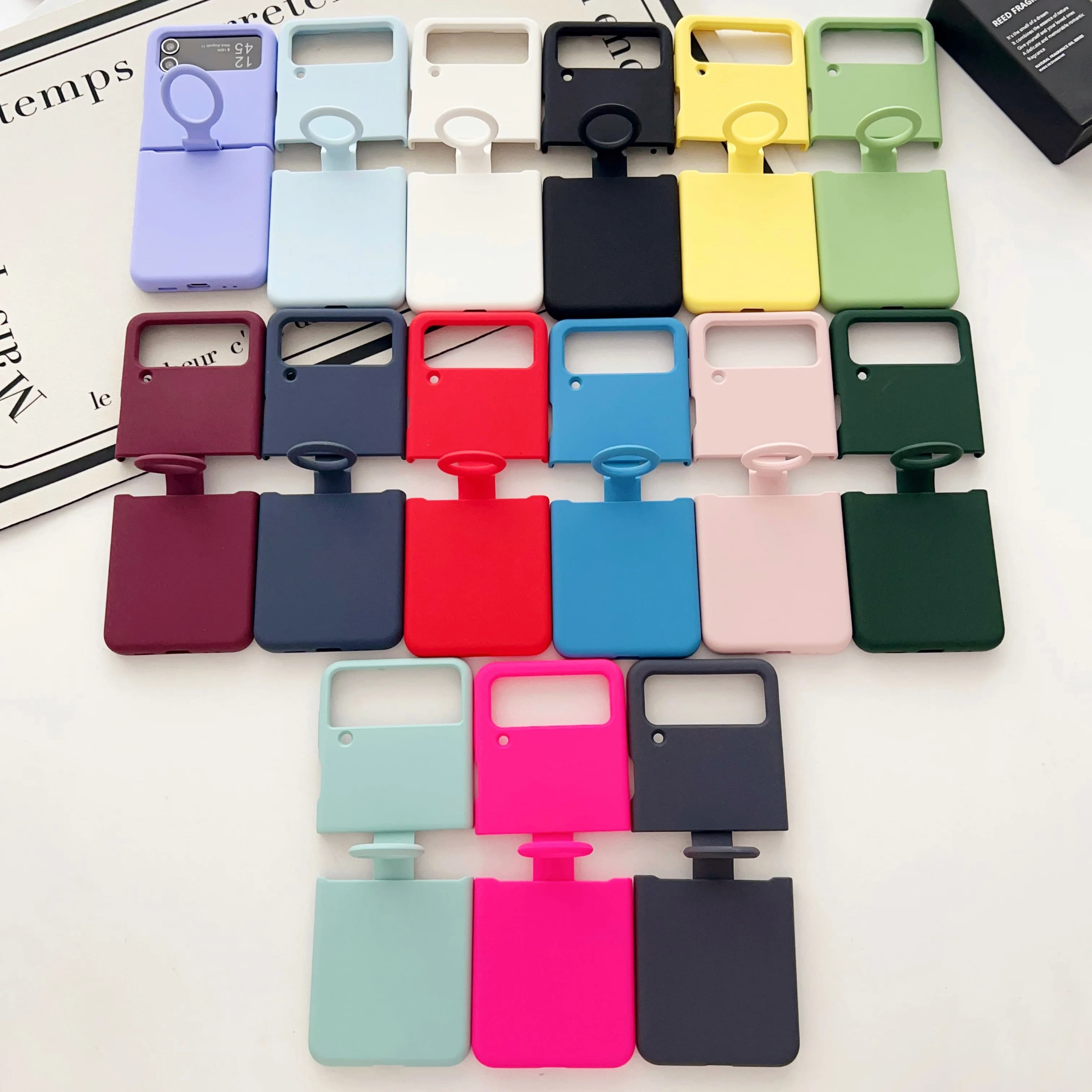 Shockproof Finger Ring Liquid Silicone Case, Slim Soft  Skin Touch Phone Cover For Samsung Galaxy Z Flip 4 3 2 1, Retail Package