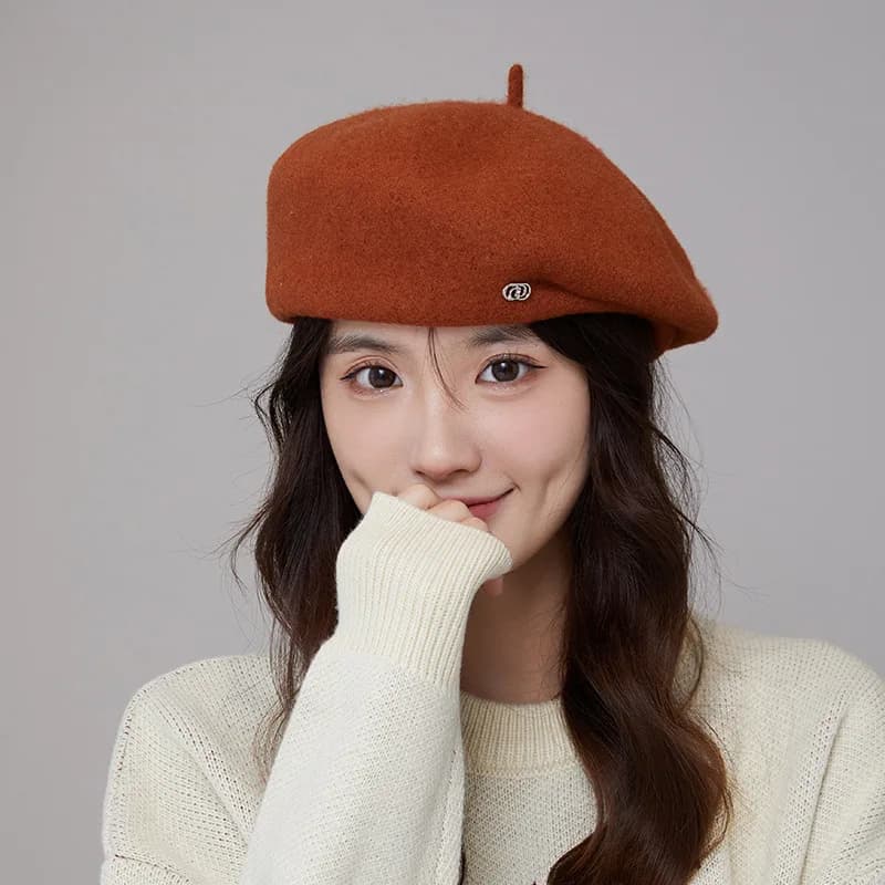New Fashion Winter Wool Beret For Women Warm Hat Female Autumn Solid Color Cap With Label Outdoor Boina Party Gift  Wholesale