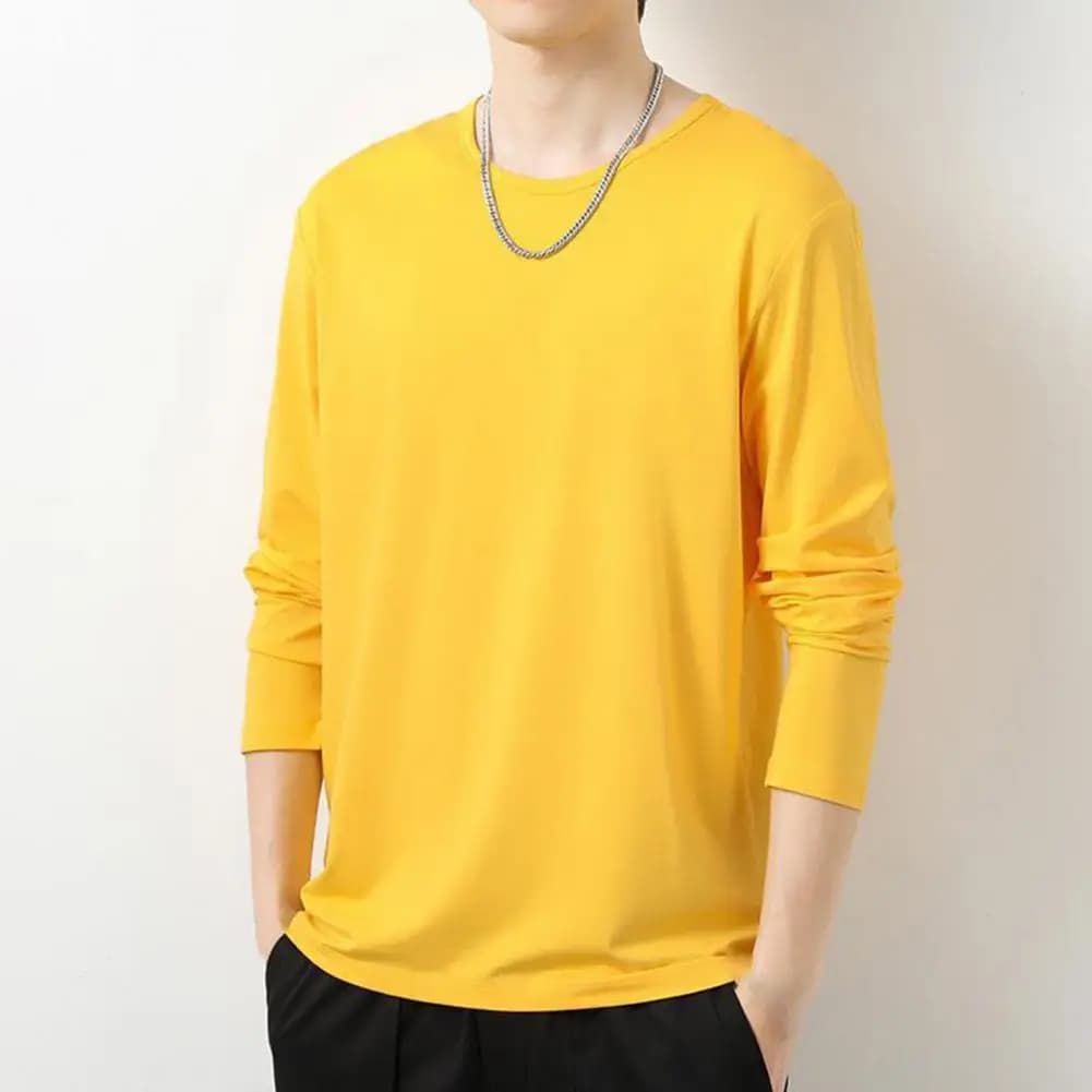 Men Solid Color Bottoming Shirt 2024 Autumn Sweatshirt O-Neck Long Sleeves Men T-shirt Autumn Basuc Pullover Long Sleeve T-shirt