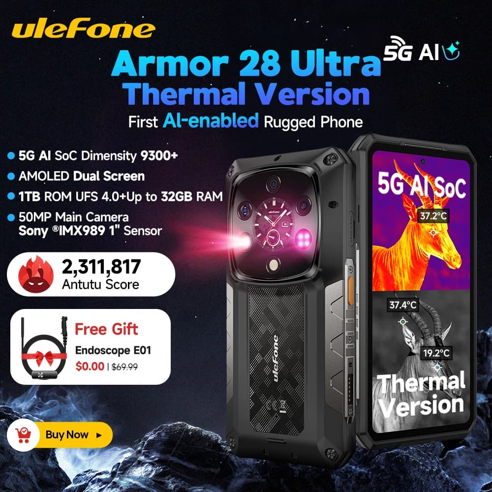 【2025 New】Ulefone Armor 28 Ultra Thermal Imaging 5G AI Rugged Smartphone Android 1TB ROM+32GB RAM  AMOLED 6.67" Dimensity 9300+