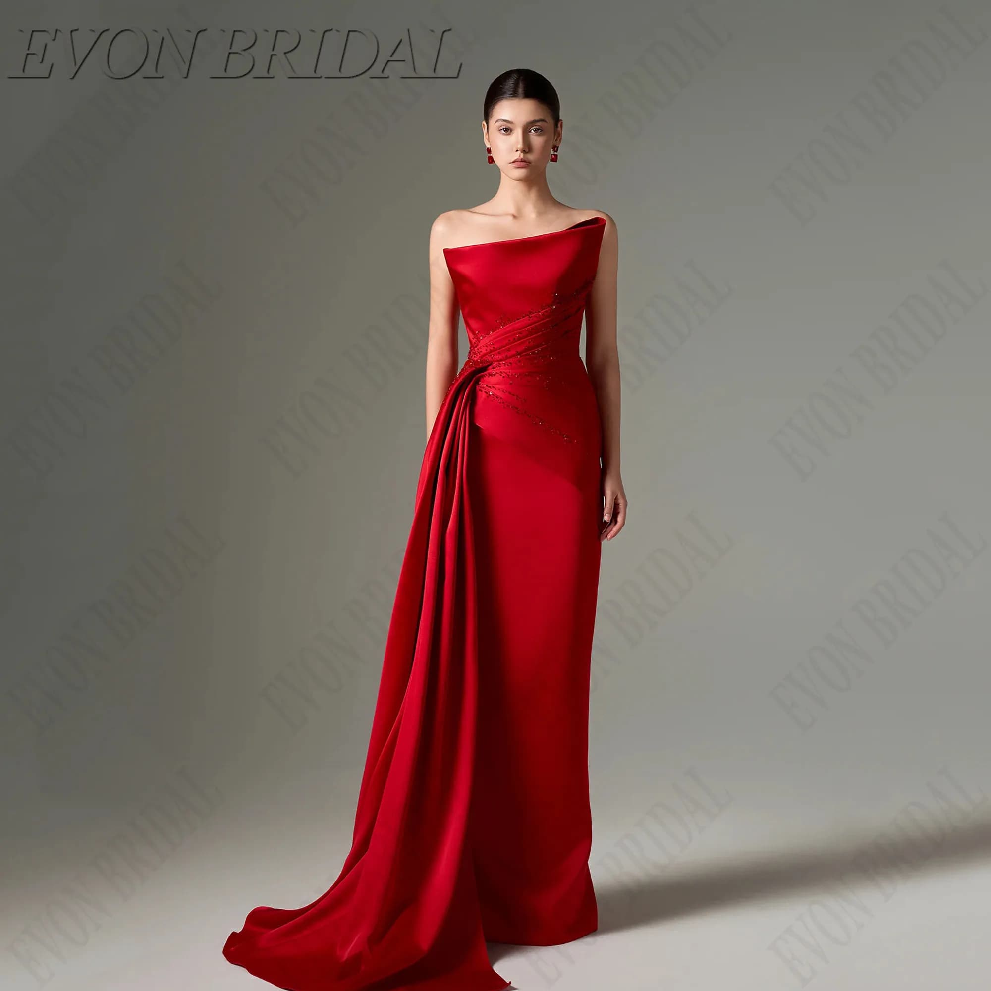 EVON BRIDAL Elegant Mermaid Evening Dress 2025 Woman Satin Strapless Sleeveless Wedding Gown Floor Length فساتين سهرة Customized