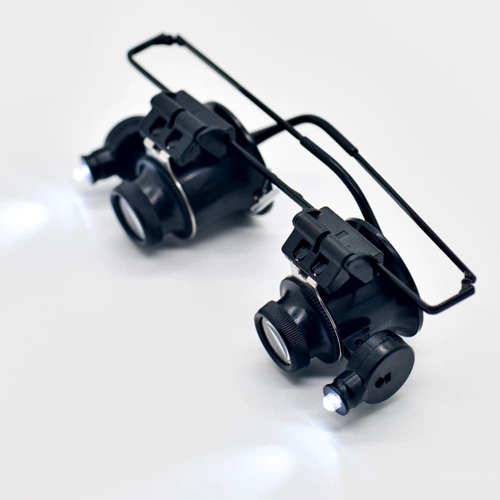 Professional 20X Magnifier Double Eye Glasses With Two Adjustable LED Lights Type Watch Repair Jeweler Inspect Tool Magnifier