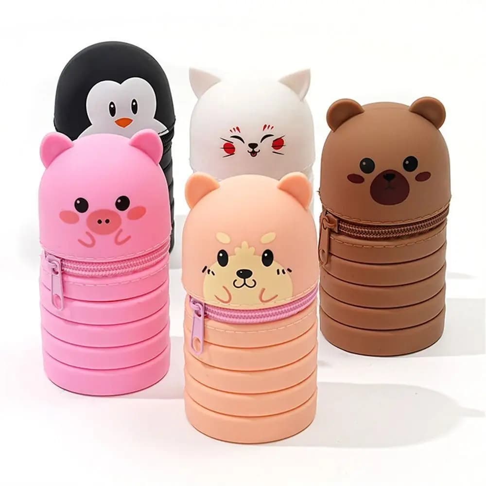 Cartoon Silicone Pencil Case Animal Shape Pen Pouch Foldable Stationery Storage Bag Pencil Holder Organizer Case School Supplies