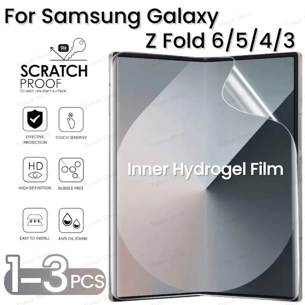 1-3PCS Inner Hydrogel Film For Samsung Galaxy Z Fold 6 5 4 3 Protective Film Anti Scratch HD Screen Protector On Samsung Z Fold6