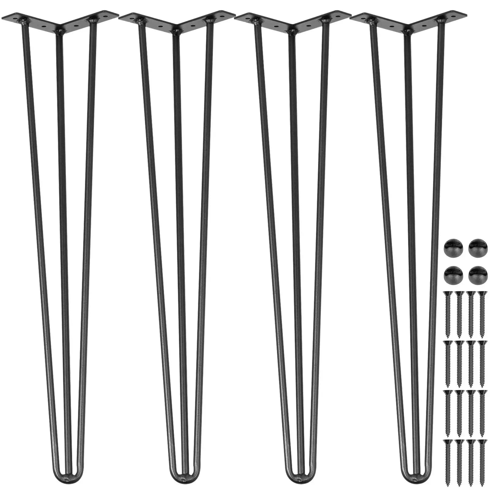 VEVOR 4Pcs Metal Table Legs 16-40 Inch 3-Rod Hairpin Furniture Legs DIY Home Bench Dining Desk End Coffee Table Feet Accessories