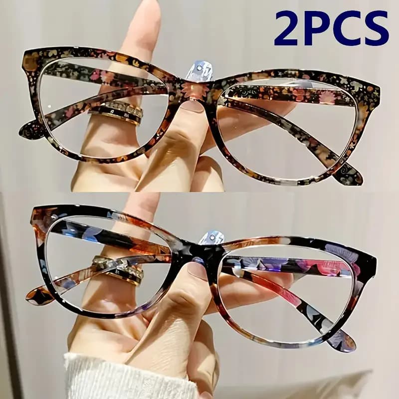 2pcs New Cat Eye Reading Glasses Summer Decoration Anti-blue Light Glasses Fashion Package Flower Glasses