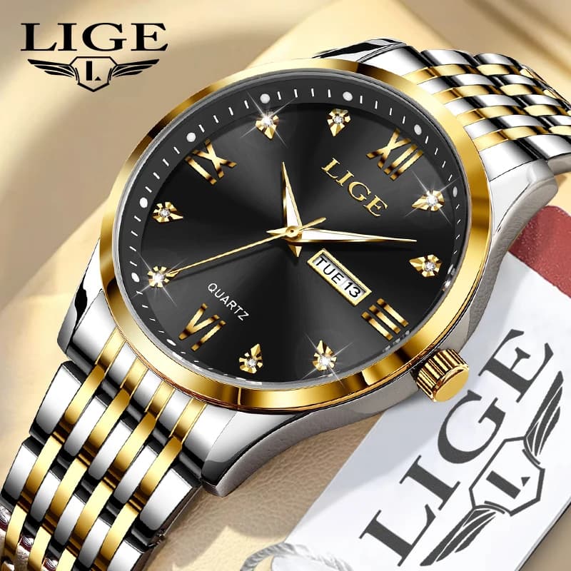 LIGE Top Brand Luxury Quartz Man Watch Fashion Business Stainless Band Watches for Men Waterproof Casual Clcok Week Wristwatches