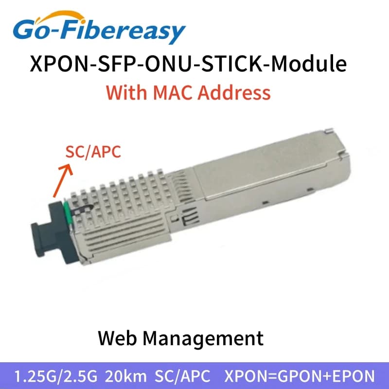 XPON SFP ONU Stick Module 1.25G/2.5G SC-UPC/APC With MAC PoE IPoE HGU 1310nm/1490nm 20KM PON Module OLT ONU MAC XPON=EPON+GPON