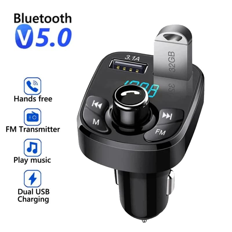 Bluetooth 5.0 FM Transmitter Wireless Handsfree Audio Receiver Dual USB 3.1A+1.0A U Disk Playing for Car Radio Player Speaker