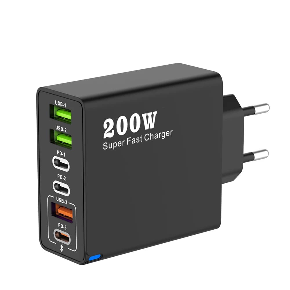 200W 6 Port USB C Charger Super Fast Charging PD3.0 USB C Type C Mobile Phone Charger For iPhone 16 SE4 Samsung Xiaomi ipad