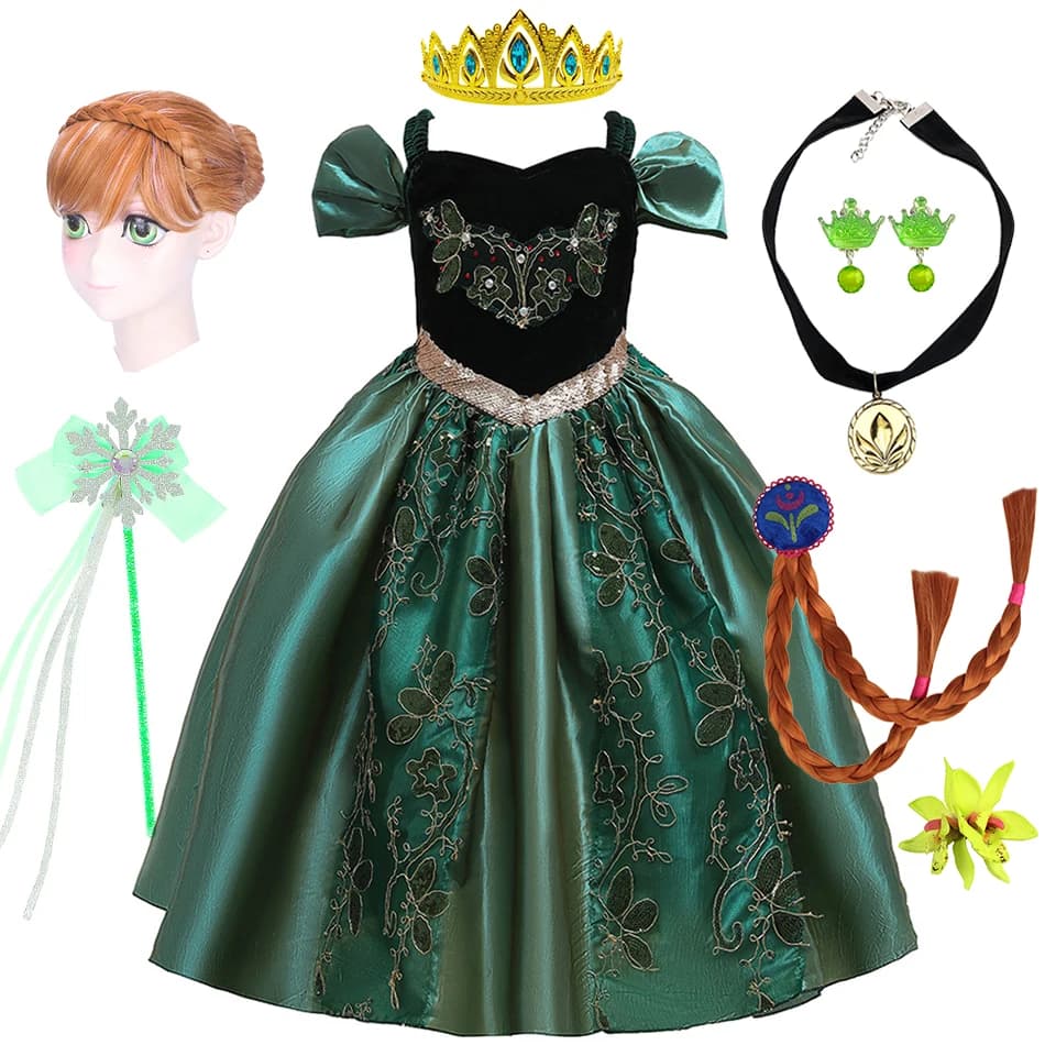 Anna Off Shoulder Costume Kids Princess Cosplay Dress Fancy Christmas Birthday Carnival Halloween Party Girls Elegant Ball Gown