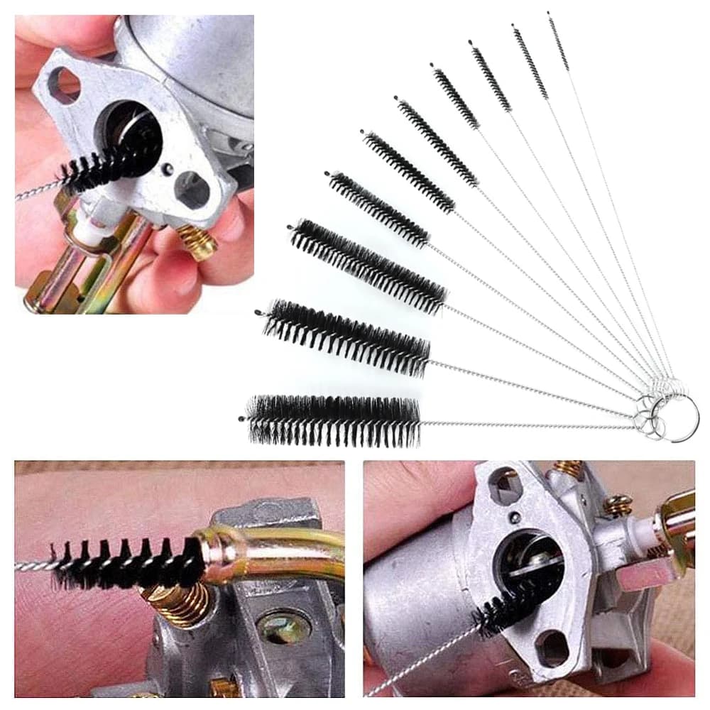 10PCS Bottle Tube Cleaner Set Carburetor Carbon Dirt Jet Remove Cleaning Brushes Tools for Automobile and Motorcycle Tubing
