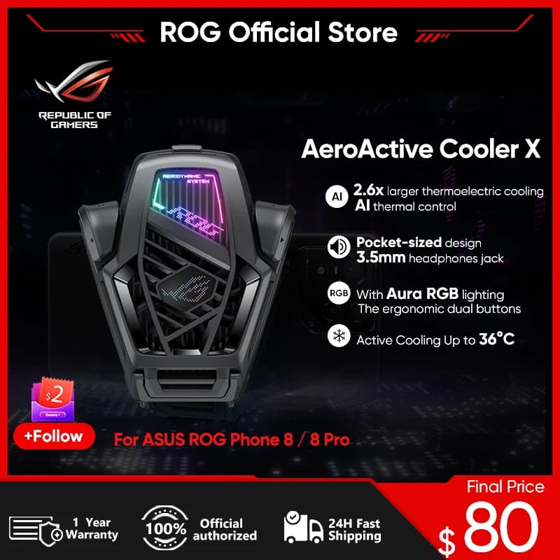 ASUS ROG AeroActive Cooler X For ROG Phone 8/ROG Phone 8 Pro Funcooler Cooling Fan Holder ROG Gaming Phone Accessories