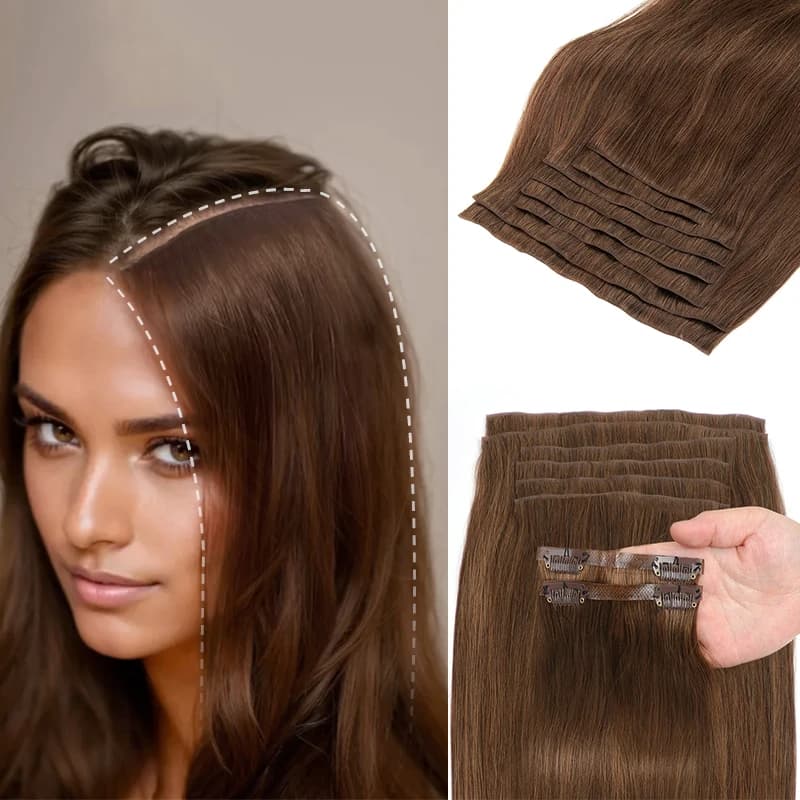 Invisible Clip In Hair Extension Injected PU Tape Weft Clip in Human Hair Extension 7Pcs/set 12-24inch 100G 120G Clip On Hair